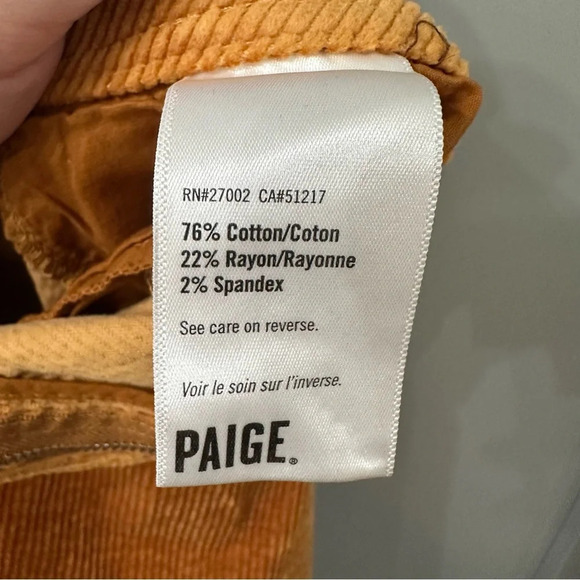 Paige Corduroy Wide Leg Flare Pants Sutton Roxxi Pocket Marigold Yellow Size 31 - Picture 8 of 9